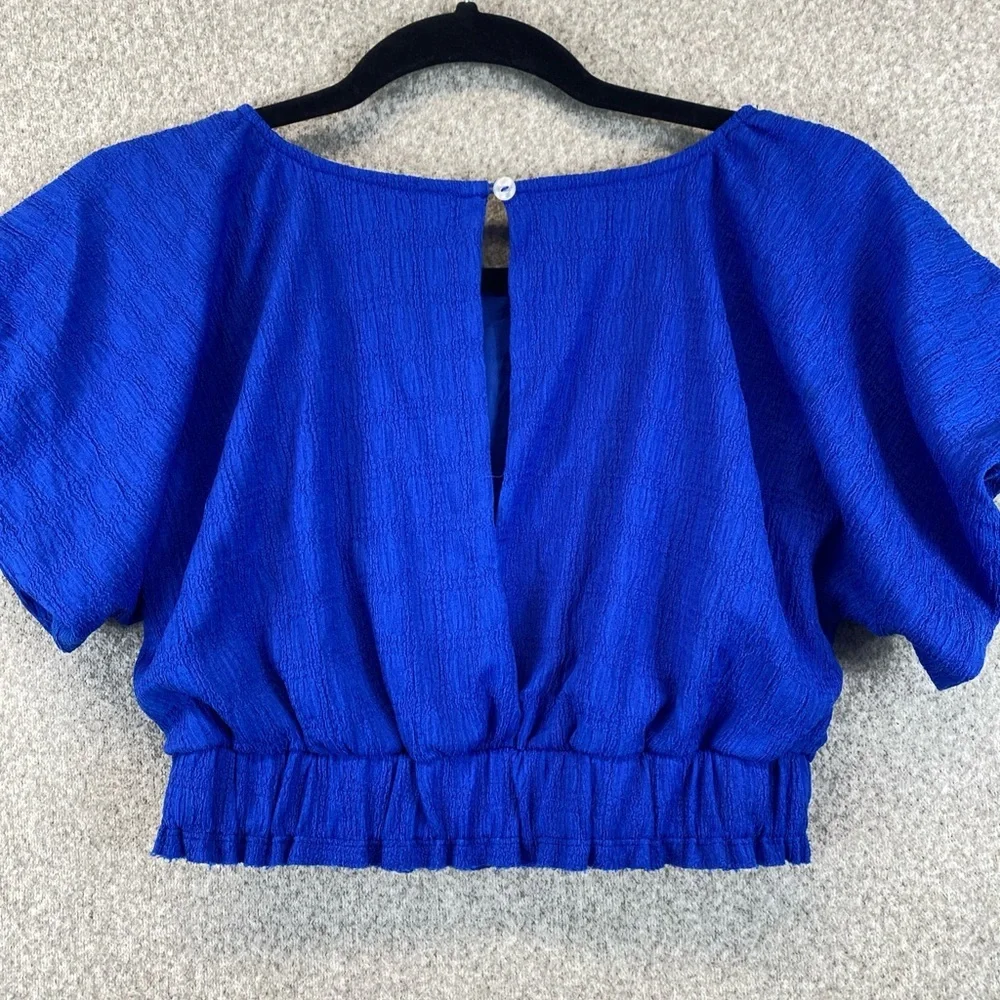 Free People Cropped Blouse Size XS Loose Fit Boho Indie Royal Blue